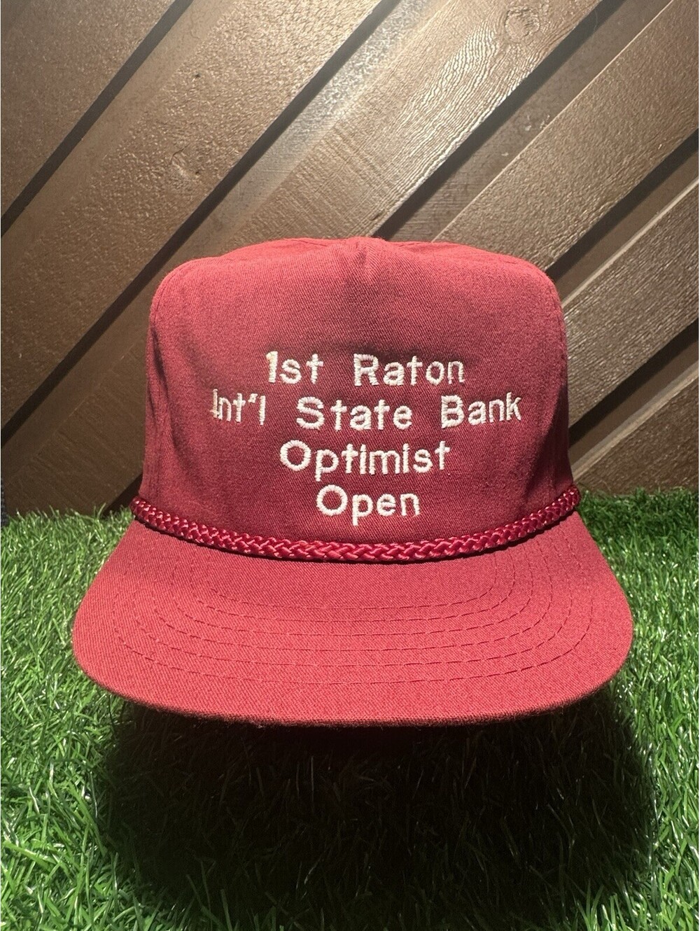vTG 1st Raton International State Bank Optimist Open Rope Trucker Hat NM Golf